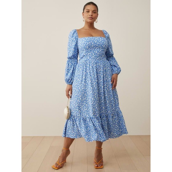 Reformation Mica midi dress size 20 floral long sleeve wedding guest NWT - Picture 2 of 7